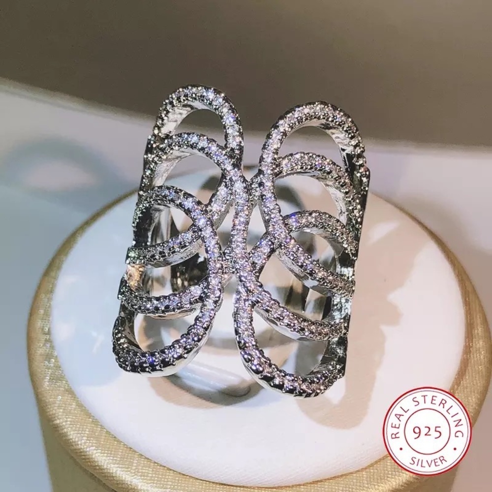 925 Sterling Silver Full Finger Ring, 925 Sterling Silver Ring, Cubic Zirconia